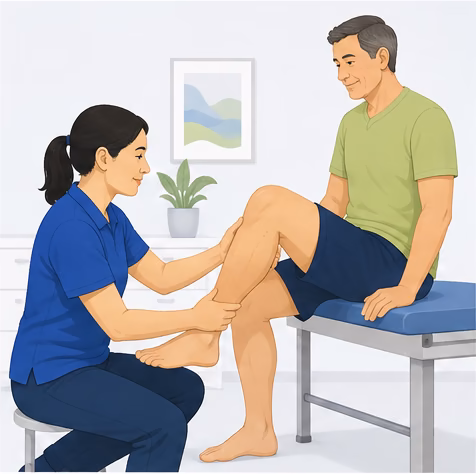Clinician examining a patient's knee movement