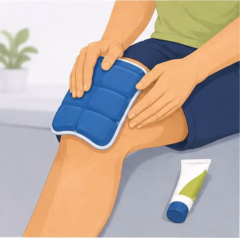 Cooling pack and topical treatment used for knee symptom relief