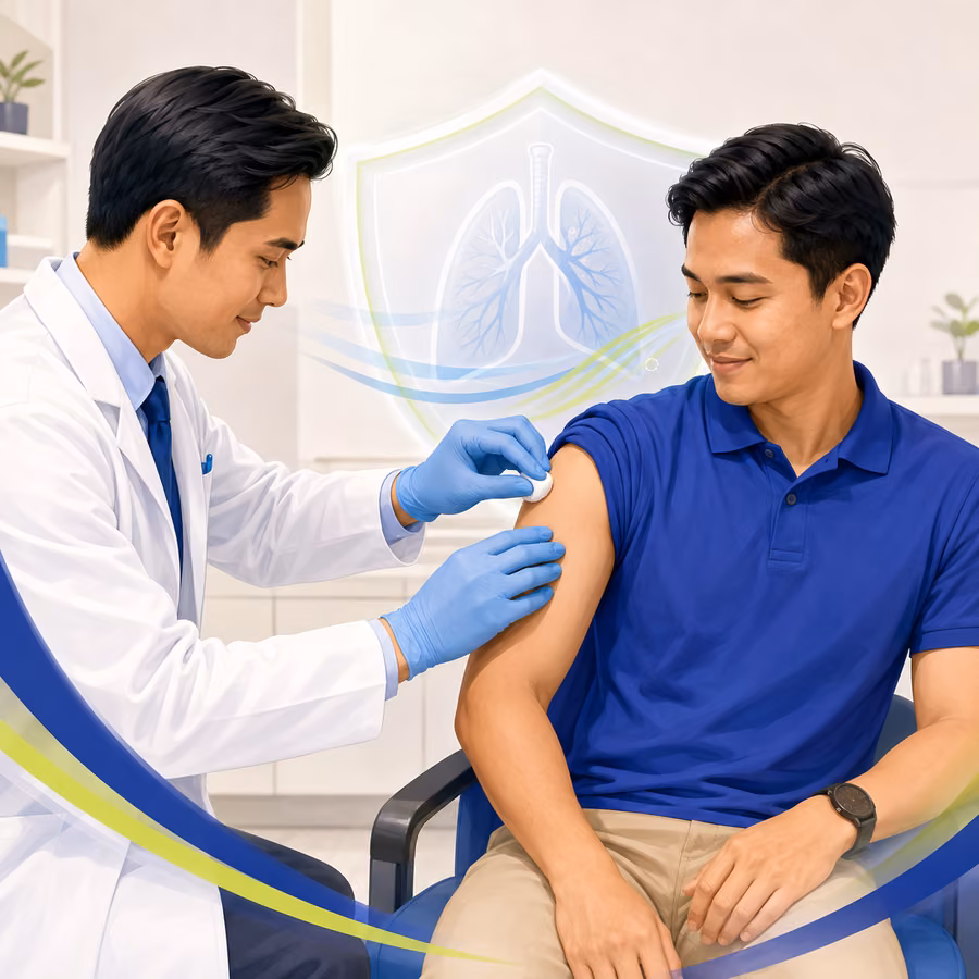 Illustration of an adult receiving an influenza vaccination