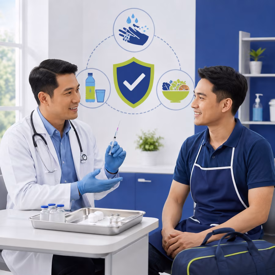 Illustration of typhoid vaccination advice for a food handler or traveller