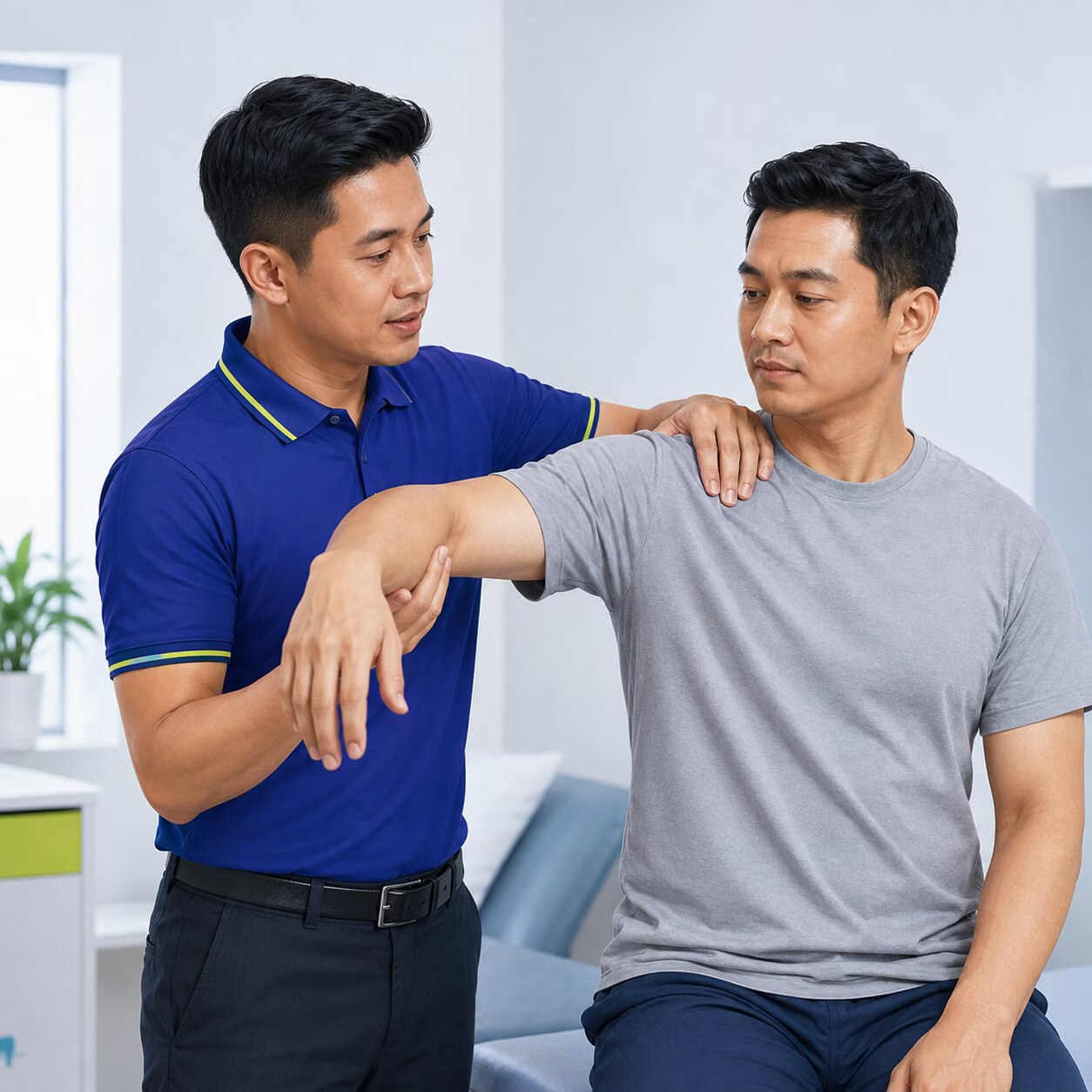 Doctor assessing a patient's shoulder movement
