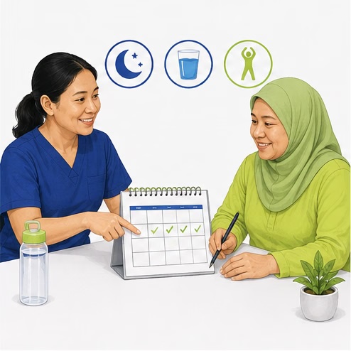 Clinician supporting a patient with healthy habit tracking