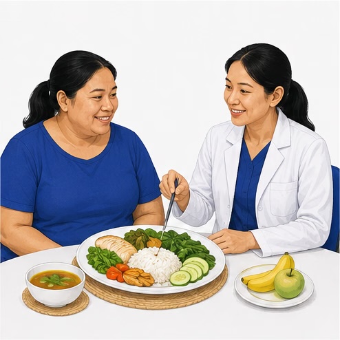 Patient and clinician planning a balanced meal